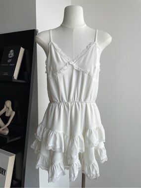 White Lace-Trim Ruffle Romper